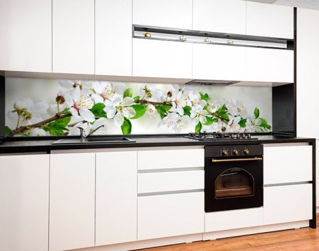 Наклейка на кухонний фартух 60 х 250 см, фотодрук із захисною ламінацією гілка вишні, квіти (БП-s_fl11680-1)