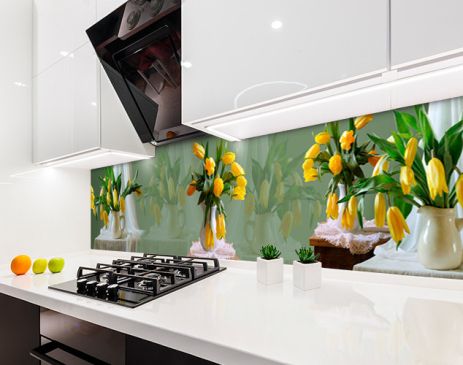 Наклейка на кухонный фартук 60 х 200 см, фотопечать с защитной ламинацией Желтые тюльпаны (БП-s_fl11698)