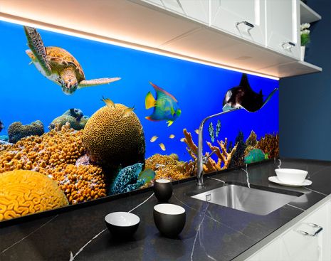 Наклейка на кухонный фартук 65 х 250 см, фотопечать с защитной ламинацией рыбы, море, кораллы (БП-s_an169-2)