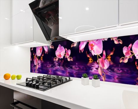 Наклейка на кухонный фартук 65 х 300 см, фотопечать с защитной ламинацией орхидеи над водой (БП-s_fl11739-4)