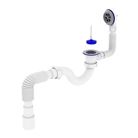 Сифон для ванної кімнати Zerix SV-01-A 1 1/2" прямоточний з випуском і переливом (ZX4957)