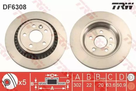 Диск тормозной VOLVO ASIA, VOLVO XC60, TRW (DF6308)