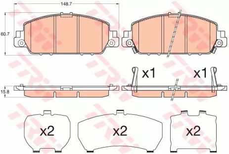 Колодки тормозные дисковые HONDA ACCORD 2013 г. передн. TRW (GDB3615)