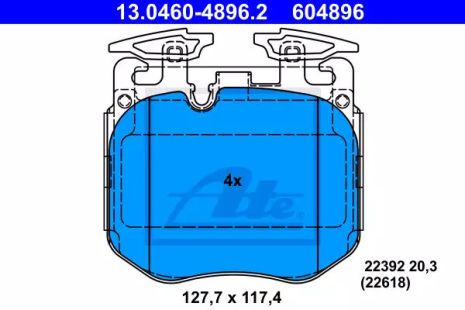 Колодки передние тормозные BMW 7, ATE (13.0460-4896.2)