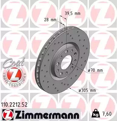 Диск гальмівний, ZIMMERMANN (110221252)