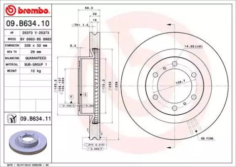 Диск гальмівний LAND CRUISER 150 3.0D-4D 2010-,4.0 V6 VVT-I 2010-передн. (BREMBO), BREMBO (09B63411)