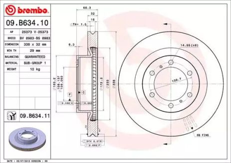 Диск гальмівний LAND CRUISER 150 3.0D-4D 2010-,4.0 V6 VVT-I 2010-передн. (BREMBO), BREMBO (09B63411)