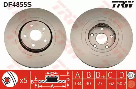 Диск гальмівний LEXUS GS300/430/460 FR 05, TRW (DF4855S)