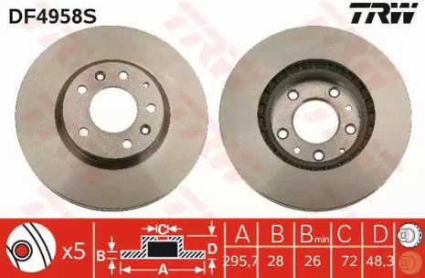 Диск гальмівний MAZDA CX-7(ER)/CX-9(TB) FD=295,7mm 07-15, TRW (DF4958S)