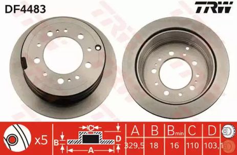 Диск гальмівний TOYOTA LAND CRUISER 100, задн., вент. TRW (DF4483)