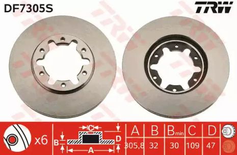 Диск тормозной NISSAN Patrol(Y61) FD=306mm 97, TRW (DF7305S)