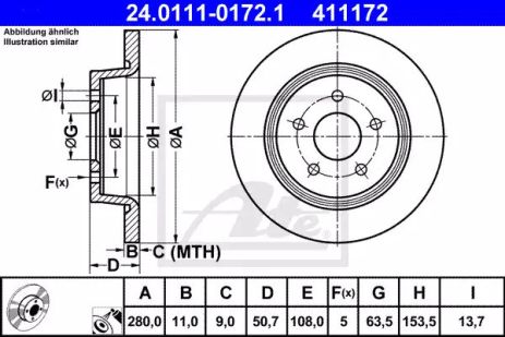 Диск тормозной FORD C-MAX, FORD GRAND, FORD TOURNEO, ATE (24011101721)