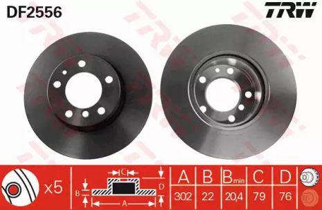 Диск гальмівний (1 шт.) BMW - HARTGE 520i/520i Touring/525d/525d Touring/525i/525i Touring/530i, TRW (DF2556)