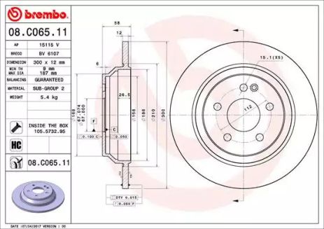 Диск гальмівний, BREMBO (08C06511)