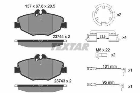 Комплект гальмівних колодок, дискове гальмо MERCEDES-BENZ E-CLASS, Textar (2374303)