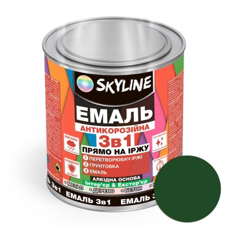 Емаль алкідна 3 в 1 по іржі антикорозійна «Skyline» Зелений смарагд 0.9 кг