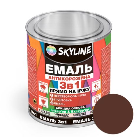 Емаль алкідна 3 в 1 по іржі антикорозійна «Skyline» Червоно-коричневий Вага: 0.9 кг