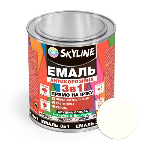 Емаль алкідна 3 в 1 по іржі антикорозійна «Skyline» Білий 2.5 кг