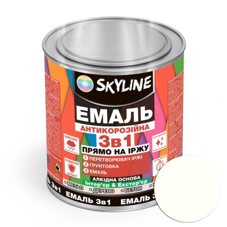 Эмаль алкидная 3 в 1 по ржавчине антикоррозионная «Skyline» Белый 0.9 кг