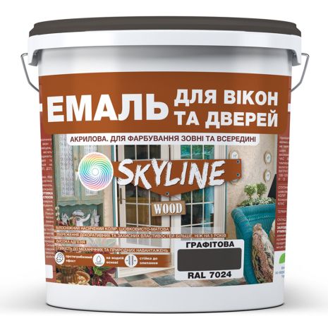 Эмаль акриловая Для Окон и Дверей SkyLine Wood Графитовая RAL 7024 10 л