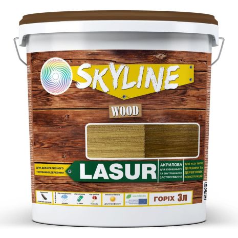Лазур декоративно-захисний для обробки дерева LASUR Wood SkyLine Горіх 3л