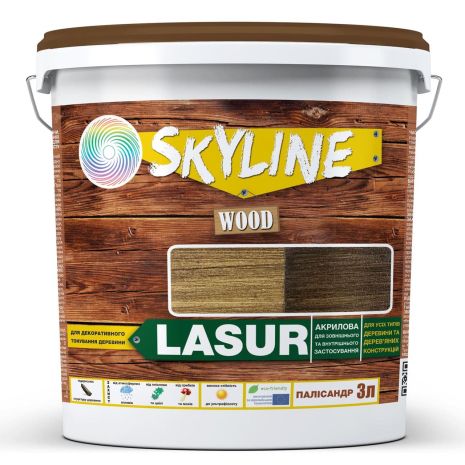 Лазур декоративно-захисний для обробки дерева LASUR Wood SkyLine Палісандр 3л