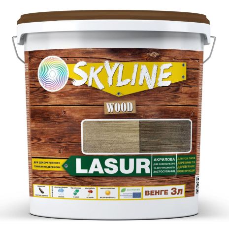 Лазурна декоративно-захисна для обробки дерева LASUR Wood SkyLine Венге 3л