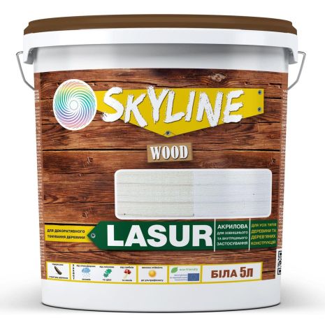 Лазурна декоративно-захисна для обробки дерева LASUR Wood SkyLine Біла 5л