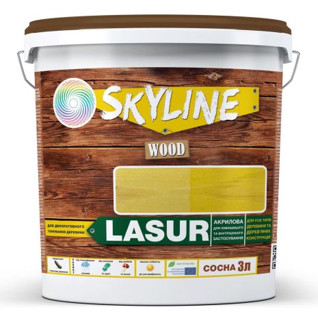 Лазур декоративно-захисний для обробки дерева LASUR Wood SkyLine Сосна 3л