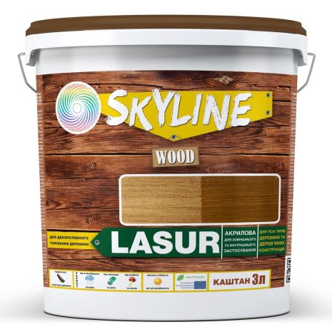 Лазурь декоративно-защитная для обработки дерева LASUR Wood SkyLine Каштан 3л