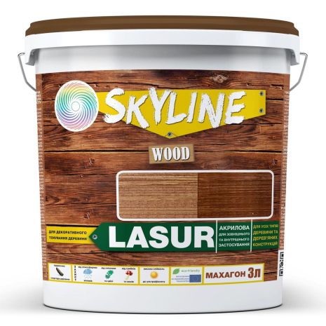Лазур декоративно-захисний для обробки дерева LASUR Wood SkyLine Махагон 3л