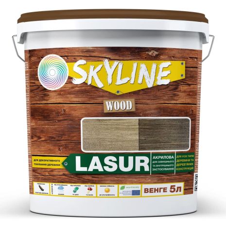 Лазур декоративно-захисний для обробки дерева LASUR Wood SkyLine Венге 5л