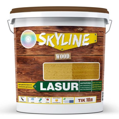 Лазурь декоративно-защитная для обработки дерева LASUR Wood SkyLine Тик 10л