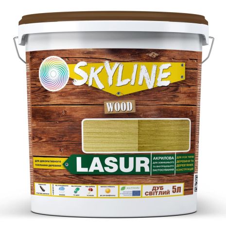 Лазурь декоративно-защитная для обработки дерева LASUR Wood SkyLine Дуб светлый 5л