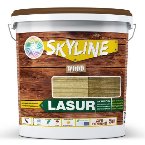 Лазур декоративно-захисний для обробки дерева LASUR Wood SkyLine Дуб темний 5л