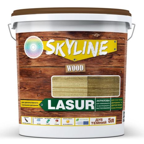 Лазурь декоративно-защитная для обработки дерева LASUR Wood SkyLine Дуб темный 5л