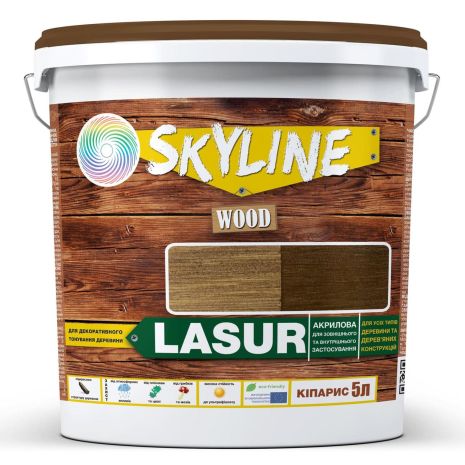 Лазурь декоративно-защитная для обработки дерева LASUR Wood SkyLine Кипарис 5л