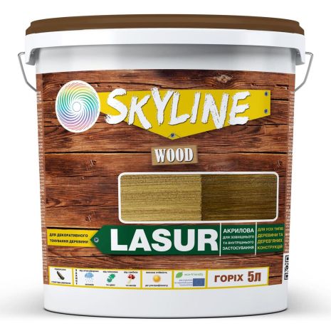 Лазур декоративно-захисний для обробки дерева LASUR Wood SkyLine Горіх 5л