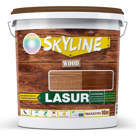 Лазурь декоративно-защитная для обработки дерева LASUR Wood SkyLine Махагон 10л