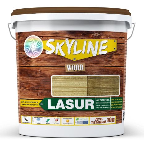 Лазурь декоративно-защитная для обработки дерева LASUR Wood SkyLine Дуб темный 10л