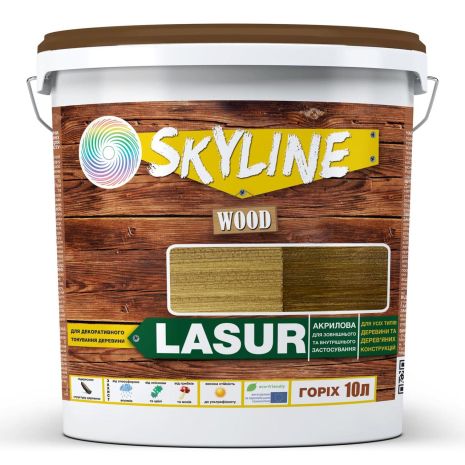 Лазурь декоративно-защитная для обработки дерева LASUR Wood SkyLine Орех 10л
