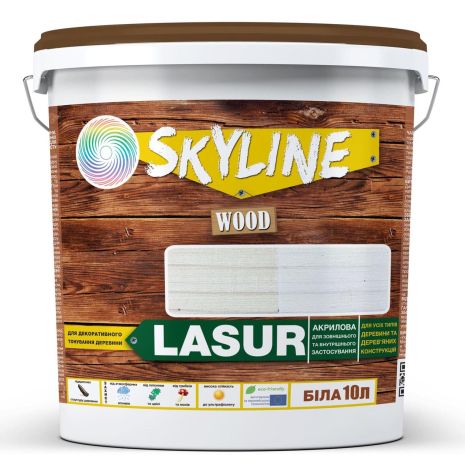 Лазурь декоративно-защитная для обработки дерева LASUR Wood SkyLine Белая 10л