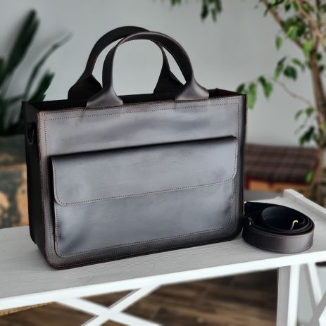 Женская кожаная деловая сумка GS коричневая