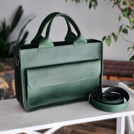 Женская кожаная деловая сумка GS зеленая