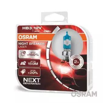 Лампа фарная HB3 60W 12V P20D NIGHT BREAKER LASER next generation (+150) комплект (OSRAM), OSRAM (9005NLHCB)