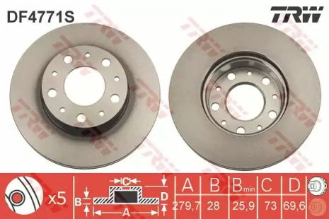 Диск гальмівний CITROEN/FIAT/PEUGEOT Jumper/Ducato/Boxer FD=279mm 06, TRW (DF4771S)