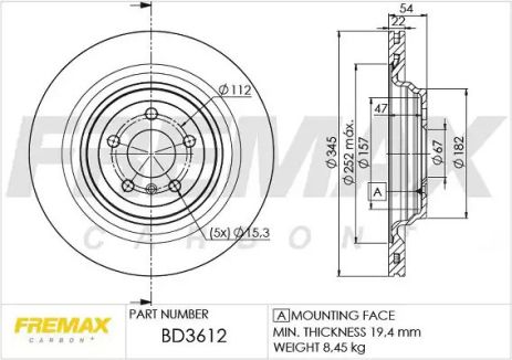 Диск гальмівний MERCEDES-BENZ M-CLASS, MERCEDES-BENZ GLS, MERCEDES-BENZ GLE, FREMAX (BD3612)