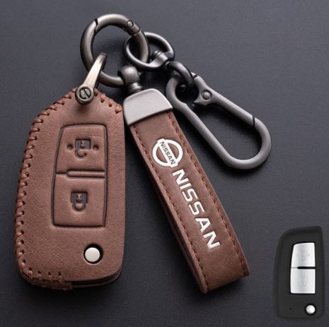 Чехол и брелок для ключа Nissan №2-2 кнопки.выкидной Коричневый