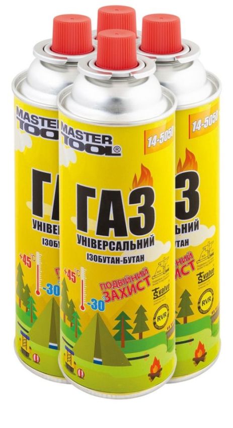 Газ бутан "УНІВЕРСАЛЬНИЙ" 220 г подвійний захист RVR TSV 4 шт MASTERTOOL 14-5050PC