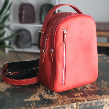 Шкіряний жіночий рюкзак GS червоний